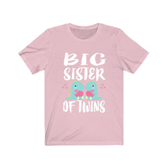 Big sister of twins dinosaurs sibling announcement tee for girl