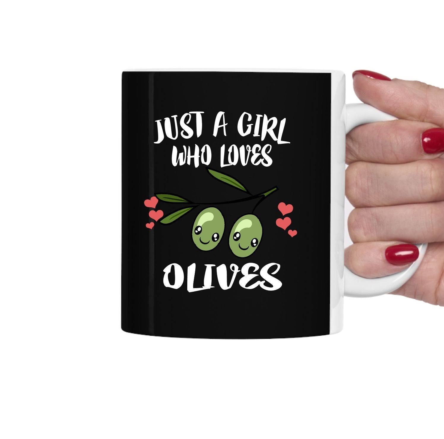 Just A Girl Who Loves Olives Vegetable Tea Coffee Mug, Olive Lover Gift, Vegan Mug Image 2