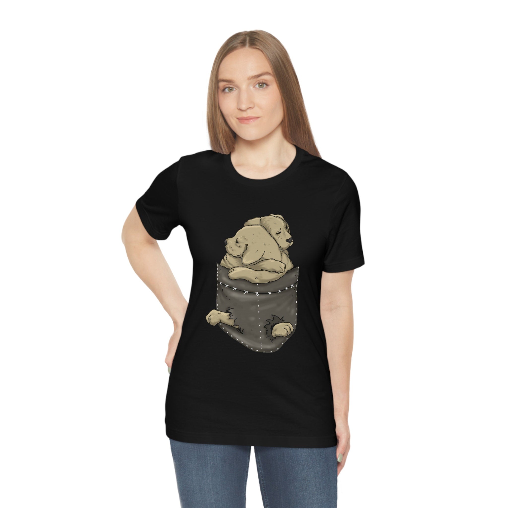 Dog Puppy In A Pocket T-Shirt, Labrador Golden Retriever Lover Shirt, Cute Dog Shirt, Dog Funny Shirt, Girl Boy Dog Gift, Dog Girl T-Shirt Image 1