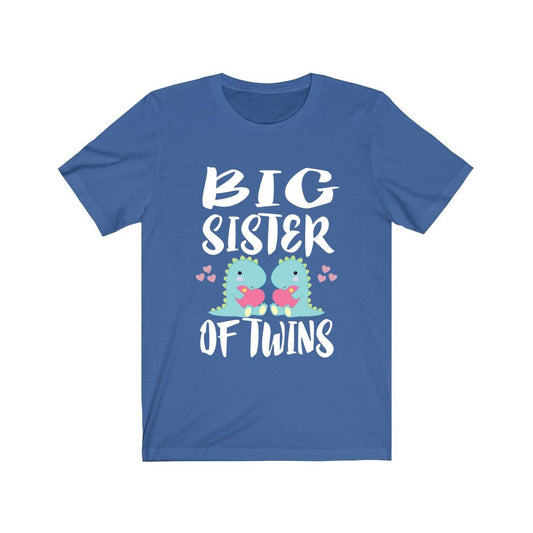 Big sister of twins dinosaurs sibling announcement tee for girl