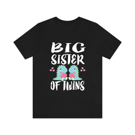 Big sister of twins dinosaurs sibling announcement tee for girl