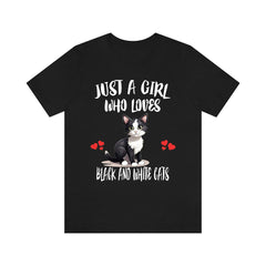Just A Girl Who Loves Black And White Cats Shirt - tuxedo cat print design