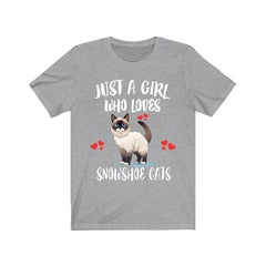 Just a girl who loves snowshoe cats pointed white-pawed cat lover tee
