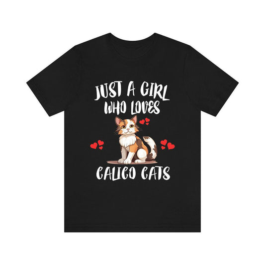 Just a girl who loves calico cats tricolor patchwork pattern cat tee